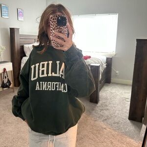 brandy melville oversized green malibu crewneck w pockets